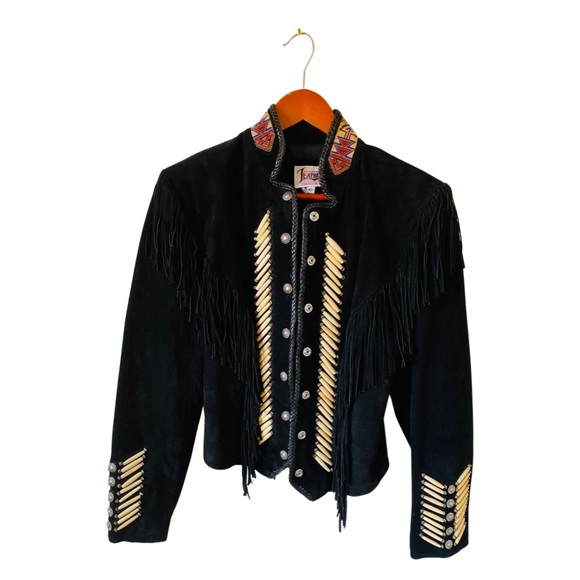 Diamond Leathers Jackets & Blazers - Vintage Suede Fringed Beaded Military Jacket